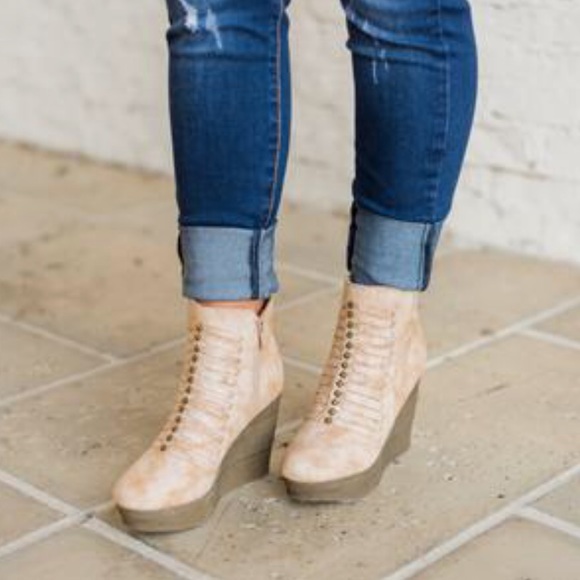 NIB Leather Woven zipper Demi Wedge Ankle Boots - Picture 3 of 8